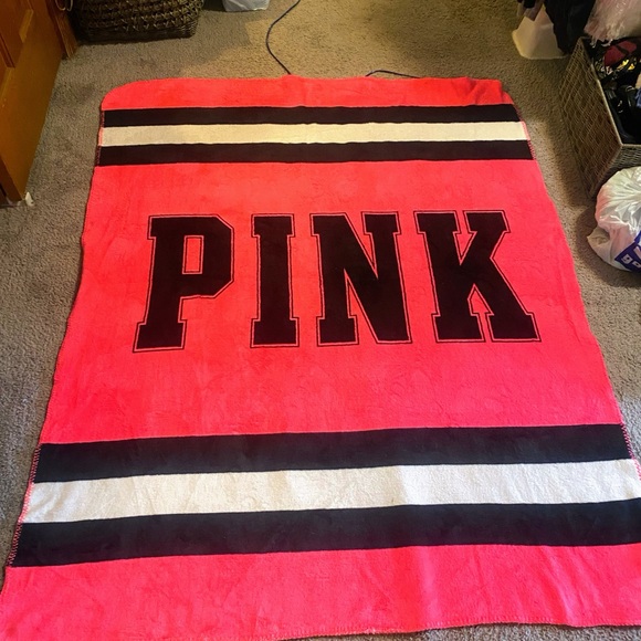 PINK Victoria's Secret Black and Bright Pink Blanket - Picture 2 of 5